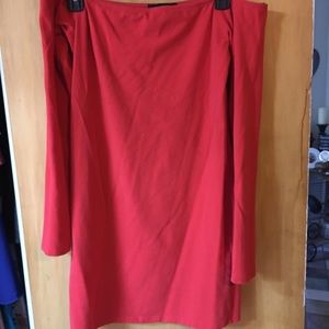 Red off the shoulder mini dress